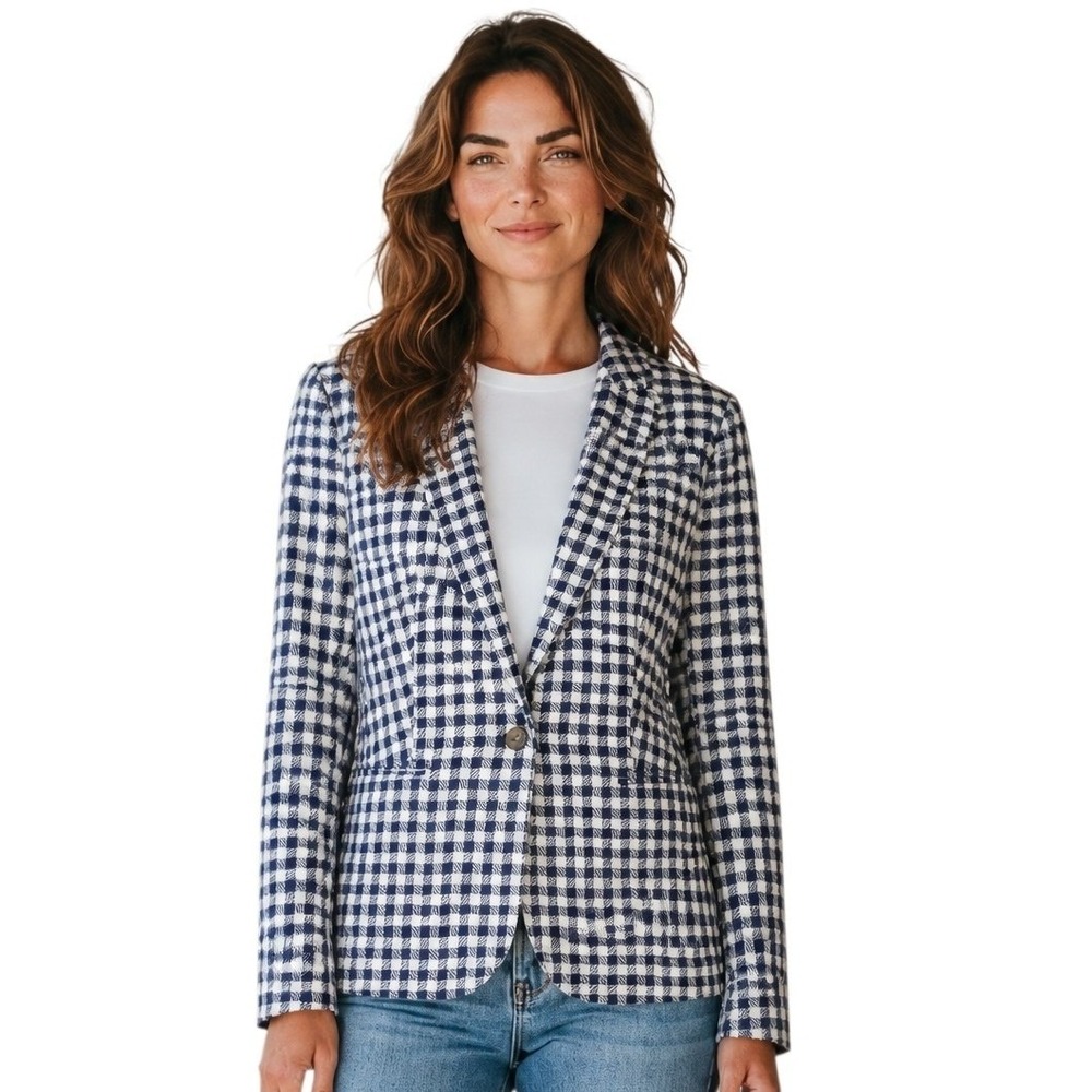 J. Crew Gingham Women's size 6 Linen Cotton Casual Career Preppy Classic Blazer